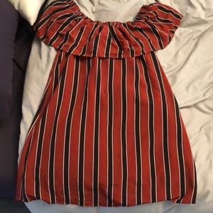 Off the shoulder dress.